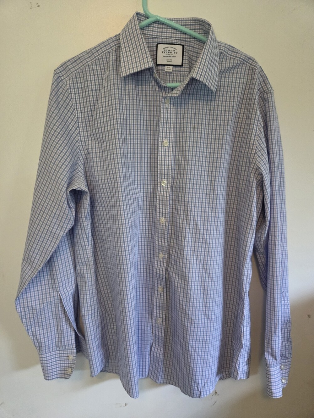 Charles Tyrwhitt Slim Fit Non-Iron Dress Shirt Men's 17 37 Blue Purple Plaid Che